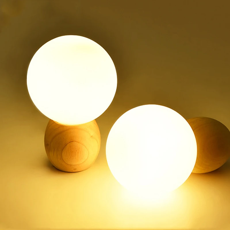 

Warm Bedroom Wood table lamp night light E27 G80 G95 LED Bulb 220V 230V 240V Cold Warm white bedside lamp button switch EU plug