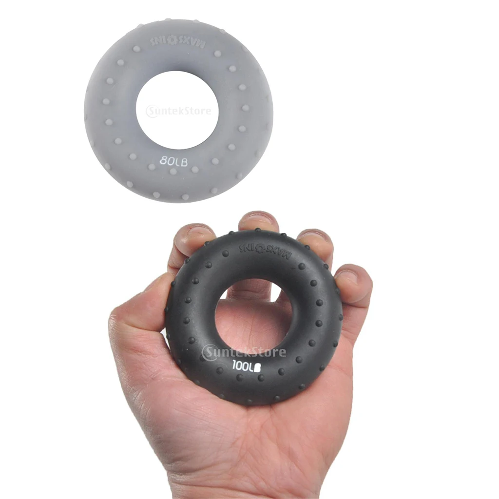

2 Pcs Forearm Wrist Finger Exerciser Hand Grip Silicone Ring Gripper 100LB & 80LBS Gray& Hand Grips Black Fitness Equipments