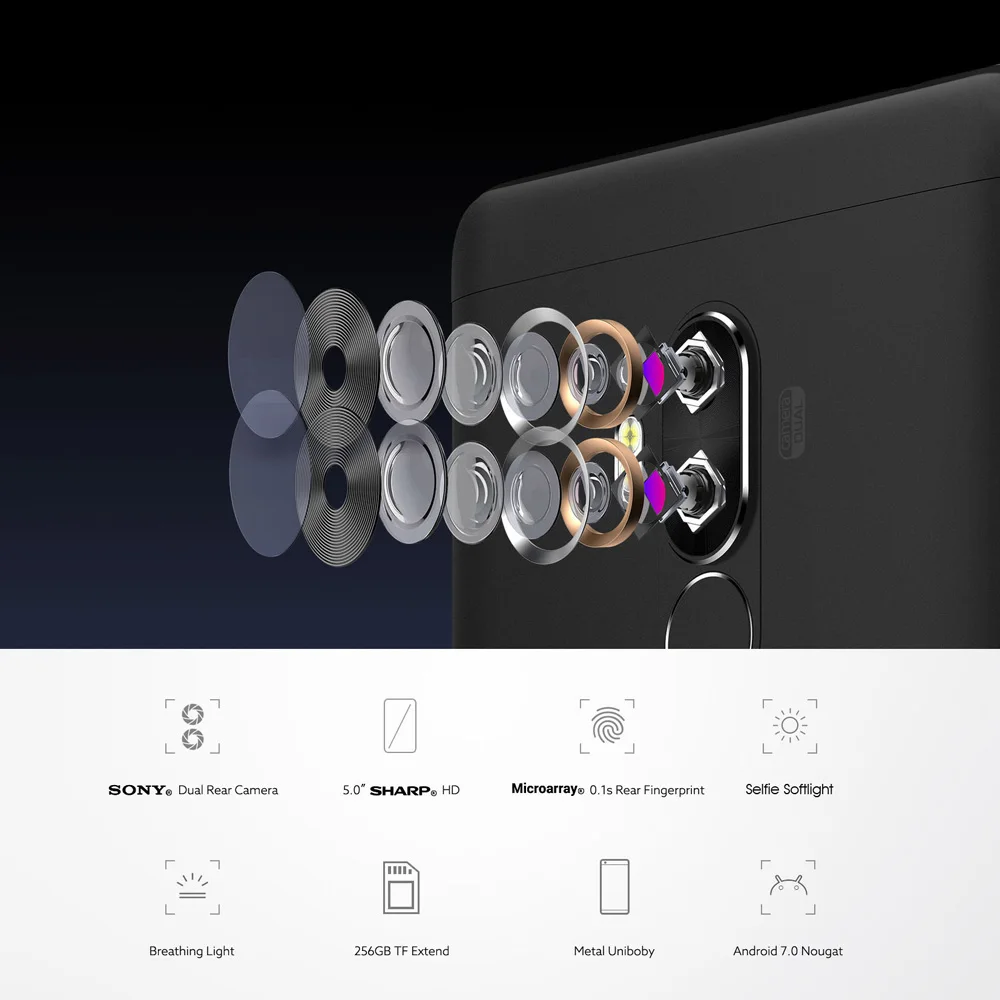Bluboo D1 Смартфон с 5 дюймовым дисплеем четырёхъядерным процессором MTK6580A ОЗУ 2 Гб ПЗУ