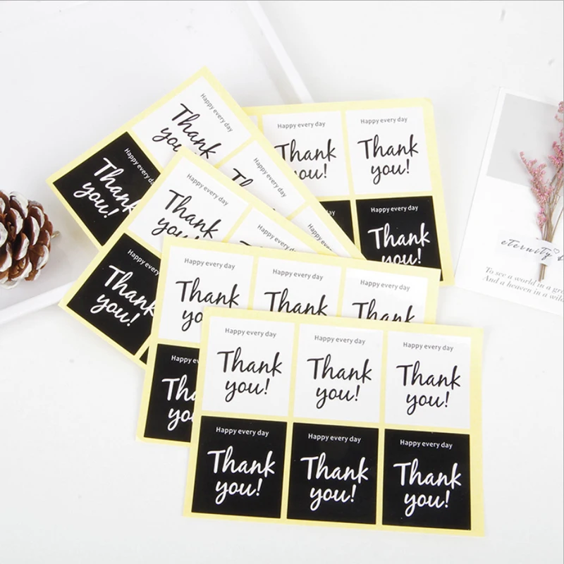 60pcs/pack Black/White thank you seal sticker moon cake food box decoration DIY Handmade decoration Pasted Opaque square