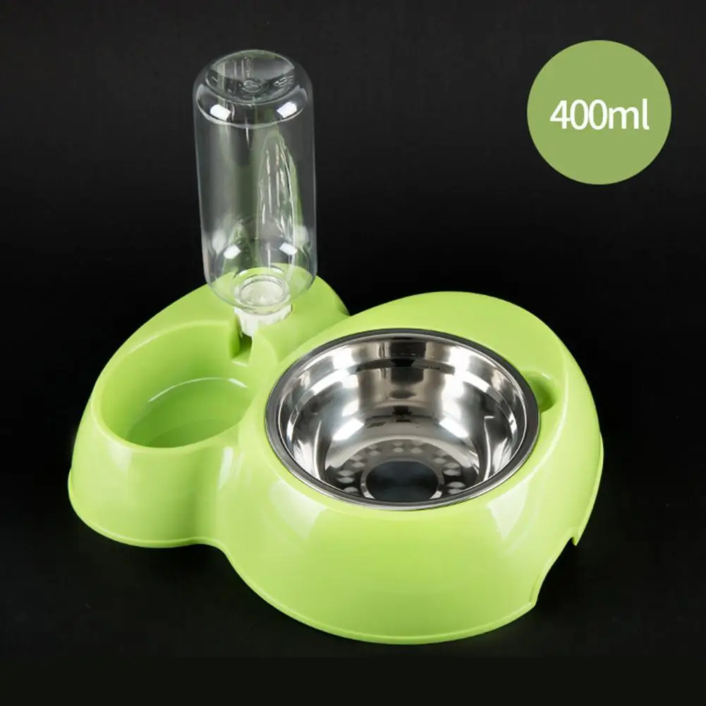Green 400 мл автоматическая кормушка для кошек миска из нержавеющей стали пищевая пластиковая поилка для животных с фонтаном для кошек собак Диспенсер для собак кошек - Цвет: Green