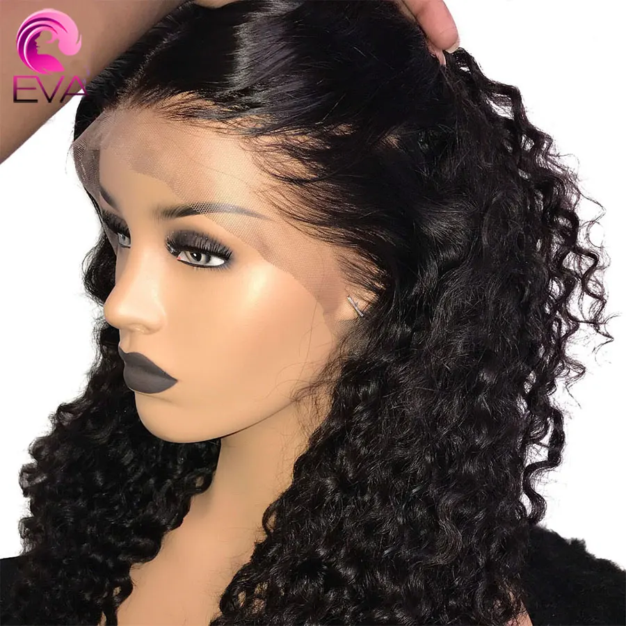 Волосы Eva 13x6, человеческие волосы на кружеве, парики, предварительно сорванные с детскими волосами, отбеливатели, узлы, кудрявые бразильские парик из натуральных волос для черных женщин