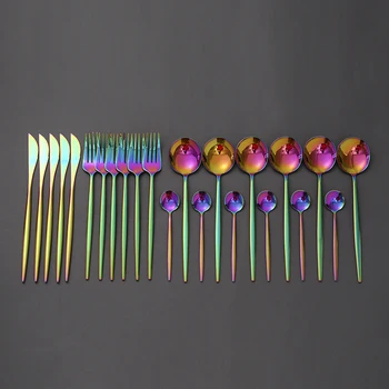 

Tablewellware Rainbow Cutlery Set Forks Knives Spoons Tableware Set Stainless Steel Dinnerware Set of Cutlery 24Pcs Dropshipping