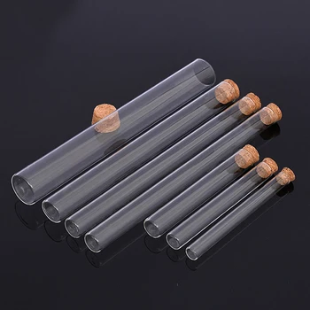 

Lab Transparent Flat Bottom Glass Test Tube With Cork Stoppers Vial Container Laboratory