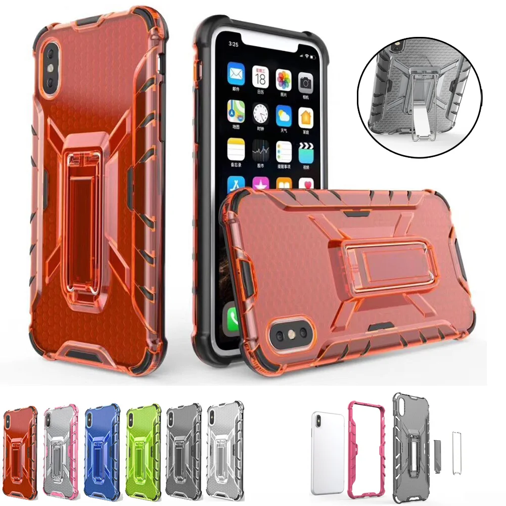Jetjoy For iPhone 6 7 8 Plus Heavy Duty Protection Armor Shockproof Transparent Kickstand Bumper PC Clear Soft Phone Case Cover | Мобильные