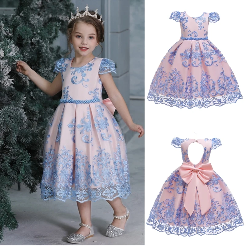 Рождественское праздничное платье для девочек, детские платья для девочек, Открытое платье-пачка с бантом на день рождения, Кружевное Свадебное бальное платье, платья для детей 4, 6, 8, 10 лет