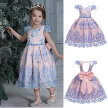 Рождественское праздничное платье для девочек, детские платья для девочек, Открытое платье-пачка с бантом на день рождения, Кружевное Свадебное бальное платье, платья для детей 4, 6, 8, 10 лет