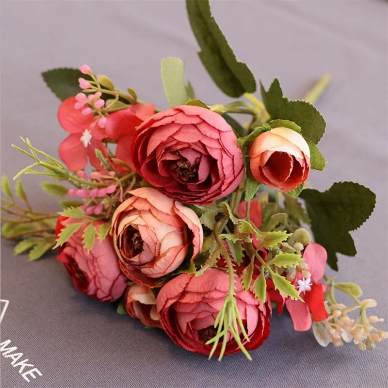 1pcs/lot Cheap Artificial Fall Tea Bud Flower European Bouquet For Home Table Wedding Party Decoration Fake Flowers | Дом и сад