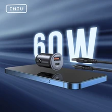 INIU – chargeur de voiture PD 60W 5A, double USB, LED, Charge rapide, adaptateur de Type C pour iPhone 12 11 XR iPad samsung Xiaomi Mi Huawei LG