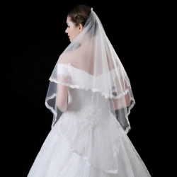 Real Photo1.5 Meter White Wedding Veils Short One Layer Bridal Veil Crescent Appliques  Edge  Wedding Accessories 2020