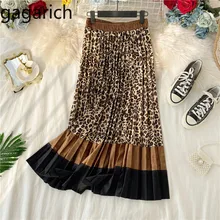 Gagarich Женская юбка Зимняя Новая мода Корейская версия свободная талия леопардовая расшитая плиссированная длинная бархатная трапециевидная юбка