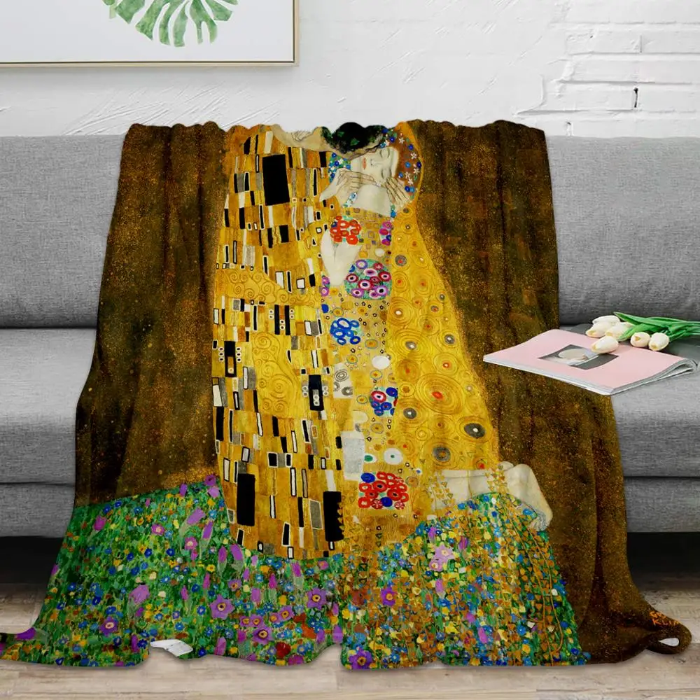 Фланелевое Одеяло Gustav Klimt The Kiss s супермягкое уютное покрывало теплое для путешествий чехол на диван|Одеяла| |