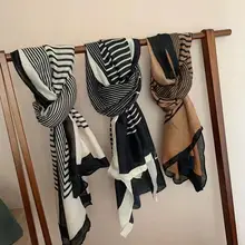 

lady Autumn Winter Fashion Striped Line Viscose Shawl Scarf Lady High Quality Wrap Pashmina Stole Bufandas Mujer Hijab 180*90Cm