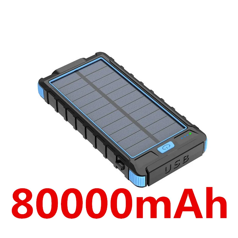 80000mAh solar mobile phone mobile power fast charger portable with LED light USB port external battery for Xiaomi Iphone wireless power bank for iphone Power Bank