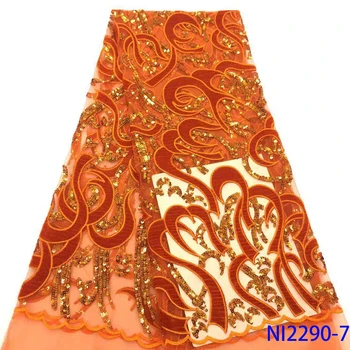 

African Velvet Lace Fabric 2019 High Quality Lace with Sequins Embroidered Tulle Fabric Trim for Wedding Dresses AMYNI2290