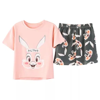 

Cute Pajamas Sets With White And Pink / Blue 8 Colors Coffee Animal Rabbit Printed Cotton Fashion Women Pajama Sets Hot Selling
