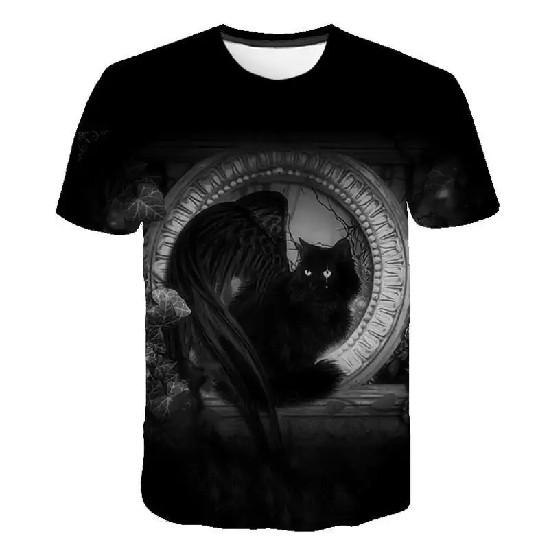 2020 fashion 3D printing fun black and white cat print T-shirt, ladies funny T-shirt, men and women summer casual T-shirt tops