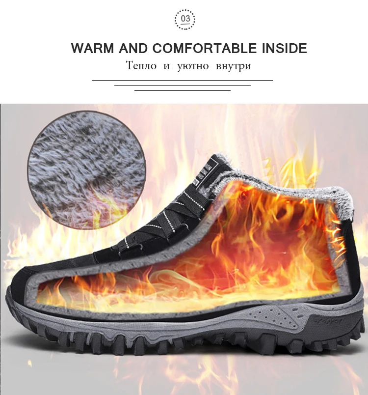 Men Boots Thick Bottom Solid Color Keep Warm Large Size 40-48 Snow Boots High Quality Plush Cold-resistant Fashion Men's Shoes