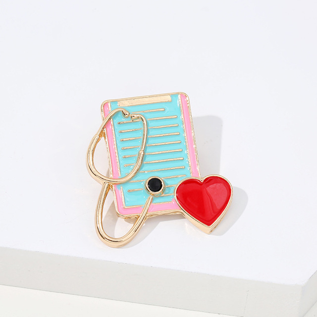 Sale Medical Medicine Brooch Pin Stethoscope Electrocardiogram Heart Shaped Pin Nurse Doctor Backpack Lapel Enamel Jewelry