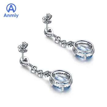 

Anmiy New Elegant Oval Navy Topaz Long Women's Fashionable Earrings