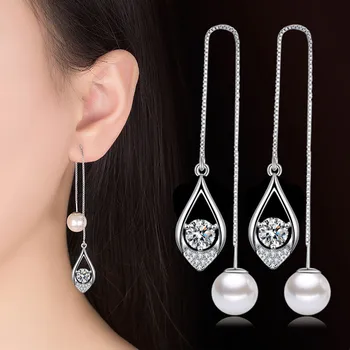 

NEHZY 925 Sterling Silver New Woman Fashion Jewelry Earline High Quality Blue Pink Crystal Zircon Pearl Long Tassel Earrings