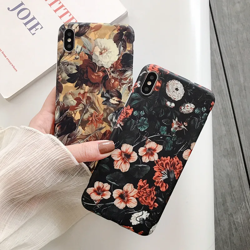 Ретро цветной цветочный чехол для телефона iphone XR XS Max X 6 6S 7 8 Plus, летний матовый мягкий чехол IMD с цветами
