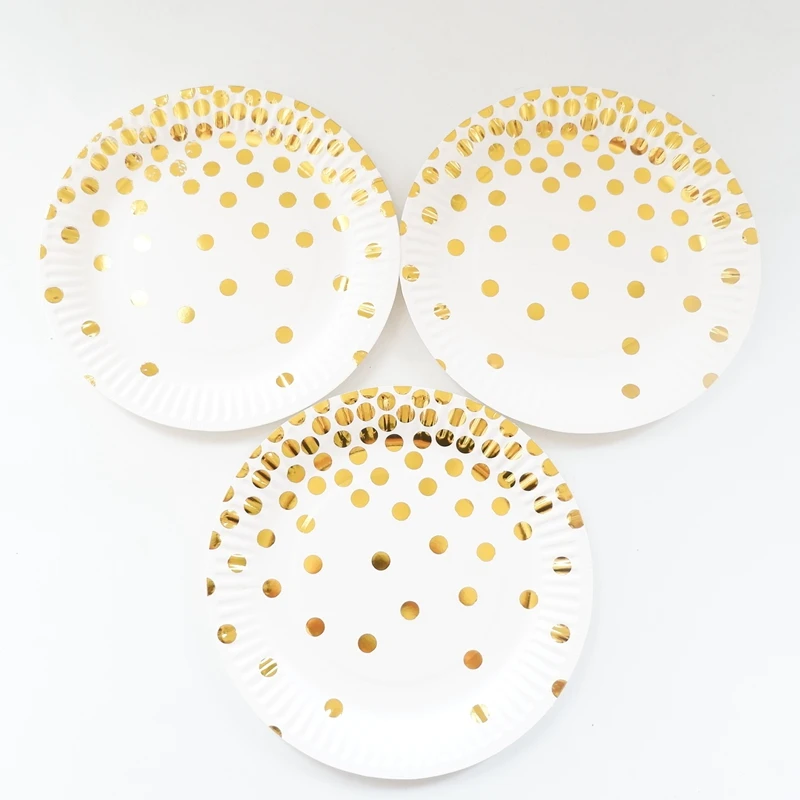 

10pcs/lot Gold Foil Dot Paper Plates Party Decoration Disposable Tableware Paper Plate for Dinner Cakes Wedding Party Supplies