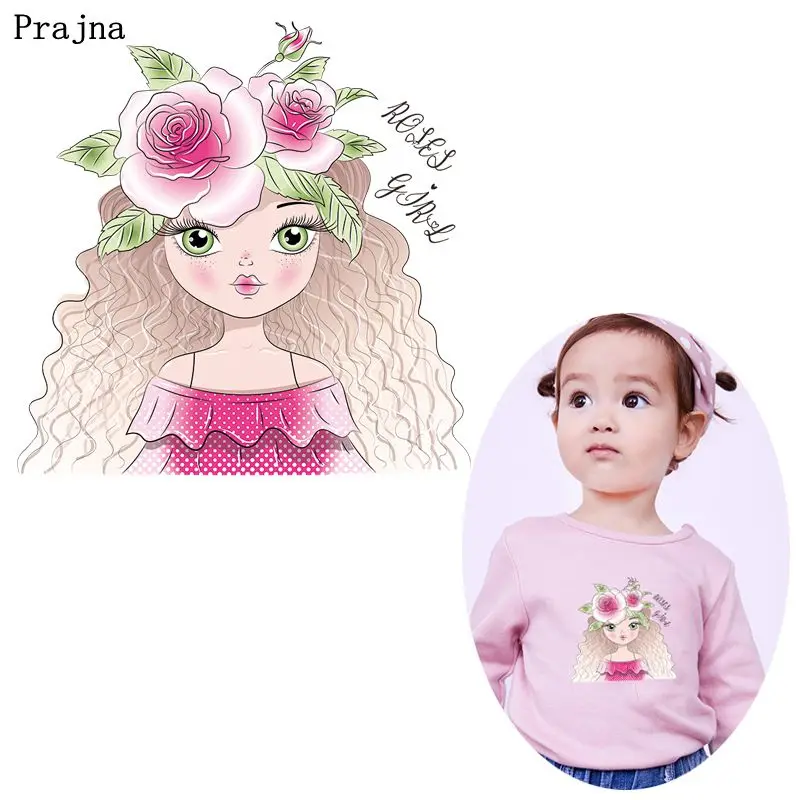 

Prajna Beautiful Girl Iron On Patches For Clothing Heat Transfer Vinyl PVC Thermal Ironing Stickers On Kids Clothes Applique DIY