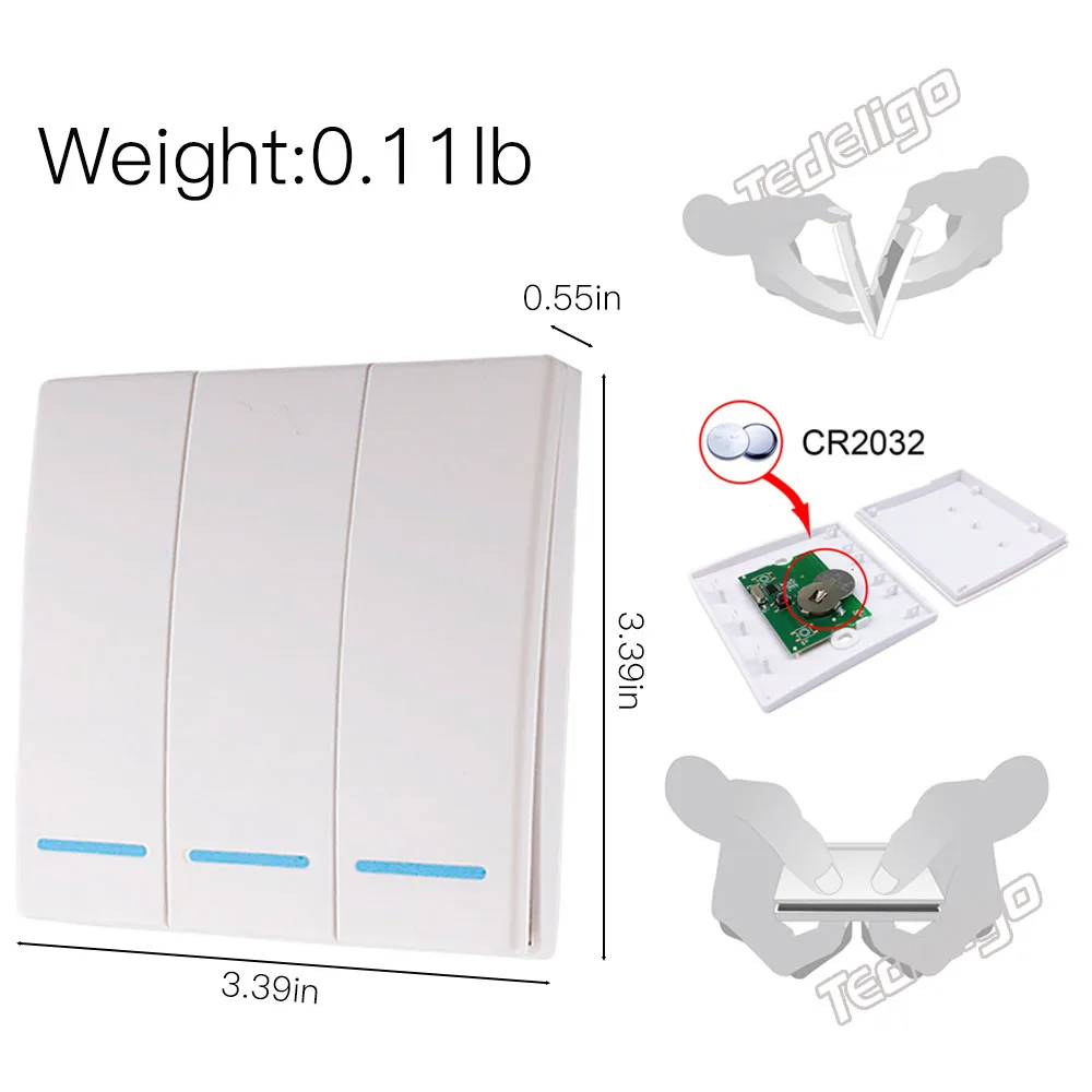 Wireless Smart Light Switch RF 433MHz Remote Control Switch AC 95-250V 10A Module 86 Wall Panel for Bedroom,Gallery Lights Lamp