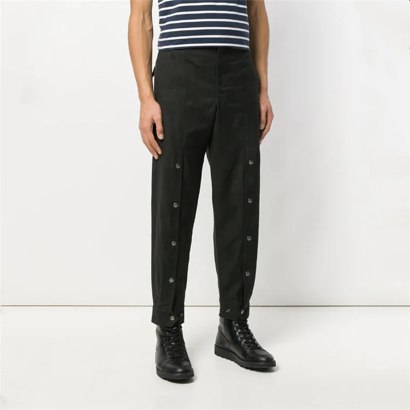 Men's Casual Pants Nine Pants Straight Pants Spring And Autumn New Black Pants Leg Buckle Design Youth Trend Overalls