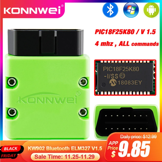 KONNWEI ELM327 V1.5 OBD2 סורק KW902 Bluetooth תואם אוטומטי סורק מיני ELM 327 OBD 2 KW902 קוד קורא עבור אנדרואיד טלפון