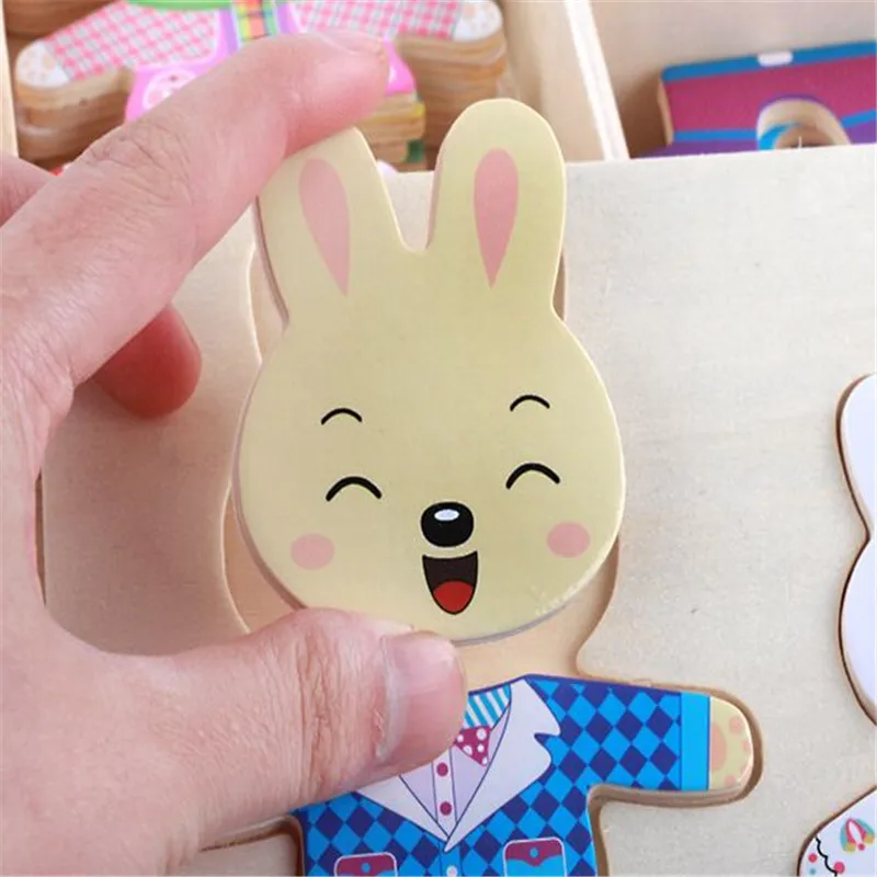 72pcs Wooden Puzzle Set Cartoon Changing Jigsaw Puzzle Wooden Toy Montessori Educational Change Clothes Toys For Children 5
