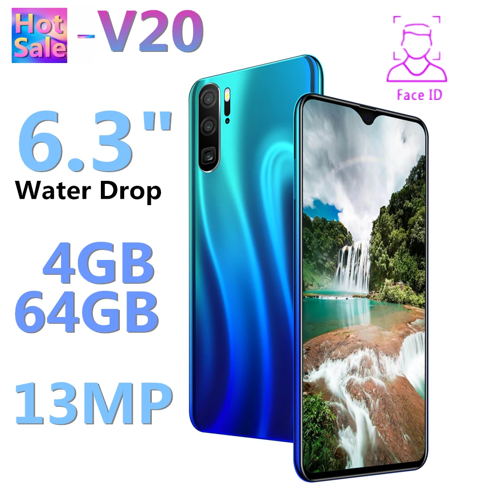 V20 Android 4 грамма+ 64 гром 6," 19:9 капли воды 720*1520 13 МП мобильные телефоны разблокировка лица смартфоны