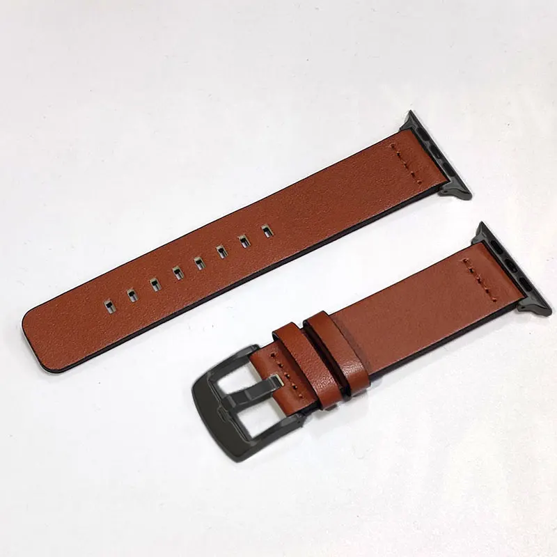 Black Orange Ремешок из натуральной кожи для Apple Watch 4, 3, спортивный ремешок для часов, быстросъемный браслет-петля 38, 40, 42, 44 мм, разъем - Цвет ремешка: Black Orange
