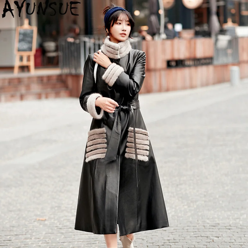 

AYUNSUE Genuine Leather Jacket Winter Jacket Women Real Mink Fur Collar Down Jackets for Women 100% Real Sheepskin Coat MY3916