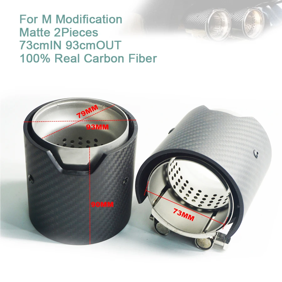 2pieces/lot 73MM INLET OD 93MM OUT Matte Real Carbon Fiber Exhaust tip For M Performance exhaust pipe