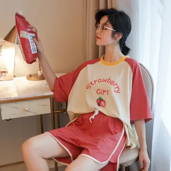 

2020 Pajamas Set Leisure wear Women Short Pyjamas Women Sleepwear Night suit Home Wear Women Summer Cartoon Cotton Nightwear