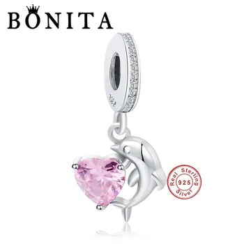 

Original 925 Sterling Silver Dolphin Heart Dangle Charm Fit Original Pan Charms Bracelet Necklace Beads Berloque DIY Jewelry