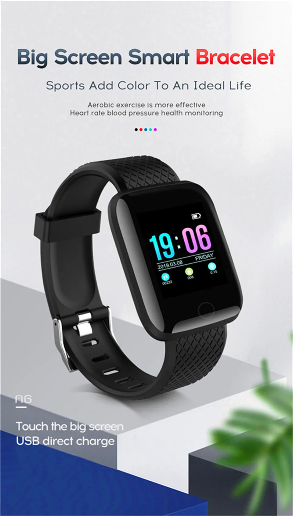 2-130435 Smart Wristband Heart Rate Monitor Smart Fitness Bracelet Blood Pressure Waterproof IP67 Fitness Tracker Watch For Women Men