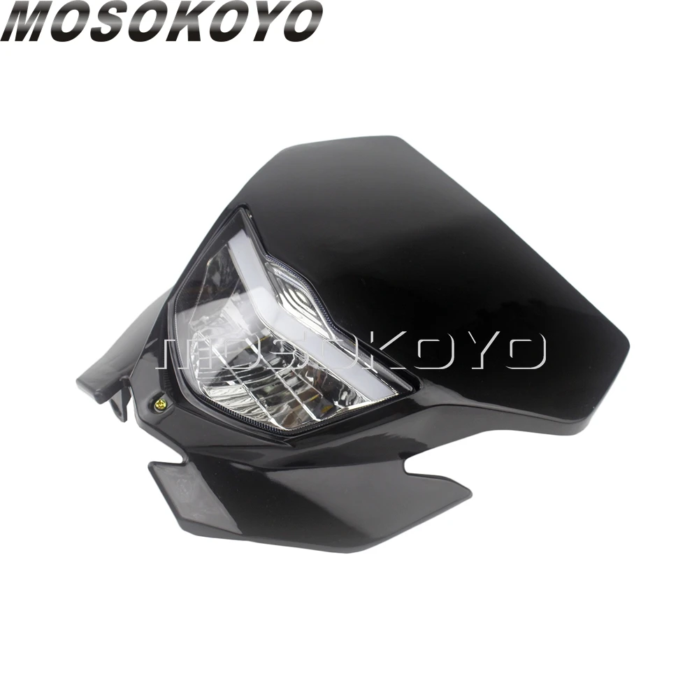 Черный H4 мотокросса передняя фара обтекаемой формы для Yamaha WRF CRF SMR XC WR Kawasaki d-трекер KLX250 S/SF Supermoto MX прочная фара