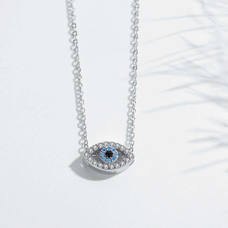 KALETINE Fashion Charm 925 Sterling Silver Necklace Luck Turkey Blue Evil Eye Blue Rhinestone Eye Choker Necklace For Women - Image 5