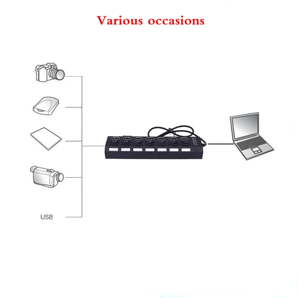 Микро USB концентратор 2,0 Мульти USB 7 портов высокоскоростной usb-порт переключатель разветвитель ПК Компьютерные аксессуары