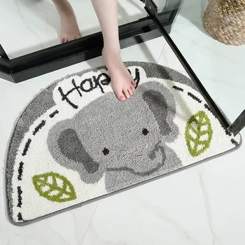 

Semi-circular Bathroom Absorbent Foot Mat Super Soft Fiber Bathroom Rug Non-slip Bathroom Door Mat Flocking Bath Mat Carpet