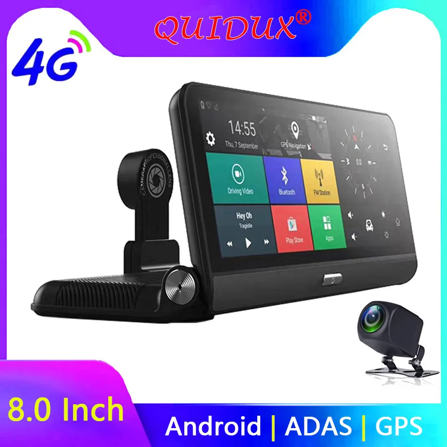

QUIDUX 4G android dvr 8 inch screen car video camera gps navigation Full HD 1080P dash cam registrator recorder remote monitor