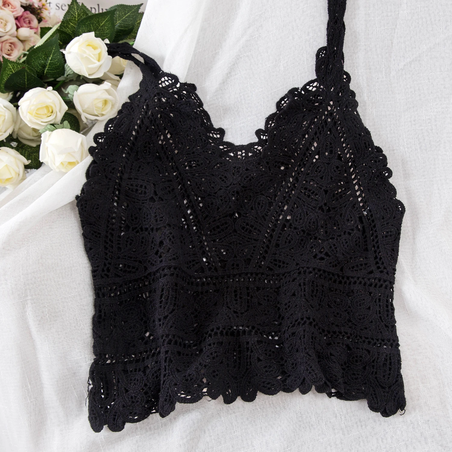 black Кружевные открытые женские майки с v-образным вырезом и коротким ремешком, женские праздничные пляжные стильные женские элегантные топы, футболки, модная верхняя одежда, топы - Цвет: black