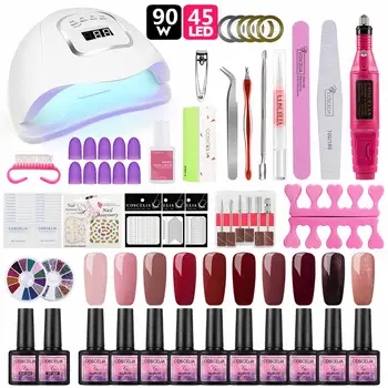 

Nail Set 90W UV LED Lamp With 10PC Gel Polish Nail Kit Manicure Set Soak Off Electric Nail Drill For Manicure Nail Art Tools Set