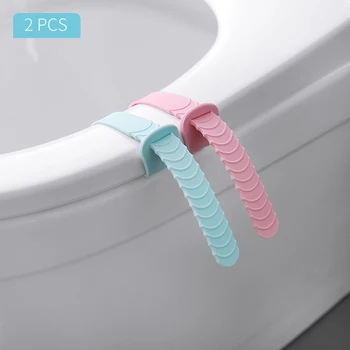 

2pcs Household Pink And Blue Toilet Cover Silicone Toilet Cover Adjustable Squat Toilet Cover Toilet Handle Bathroom Supplies