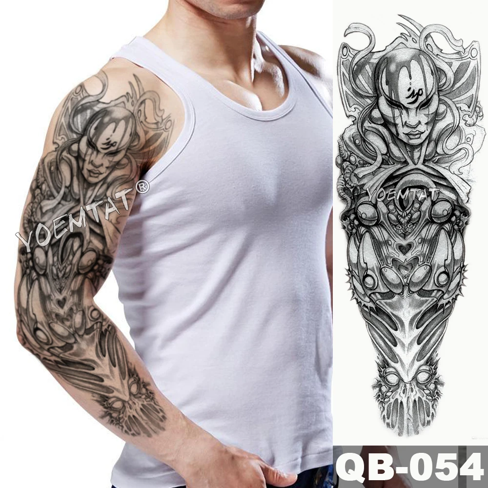 Large Arm Sleeve Tattoo Clock Poker Waterproof Temporary Fake Tatoo Sticker Skull Eye Bird Castle Men Women Full Totem Tatto