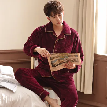 

Pajamas Men Autumn & Winter Warm Coral Velvet Thickening Dad Warm Flannel Winter Winter Style Homewear Set