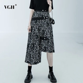 

VGH Casual Patchwork Lace Women Skrits Asymmetrical High Waist A-line Irregular Hit Color Vintage Skirt For Female Fashion Tide